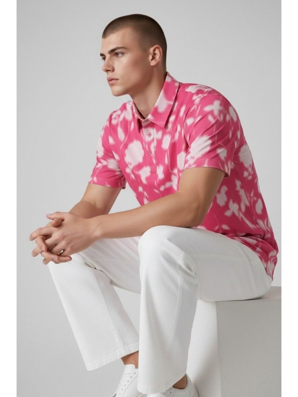 G/Fore Tie Dye Polo Shirt UPF 50+ Golf Style Pink & White Men's Medium New NWT - Picture 5 of 8